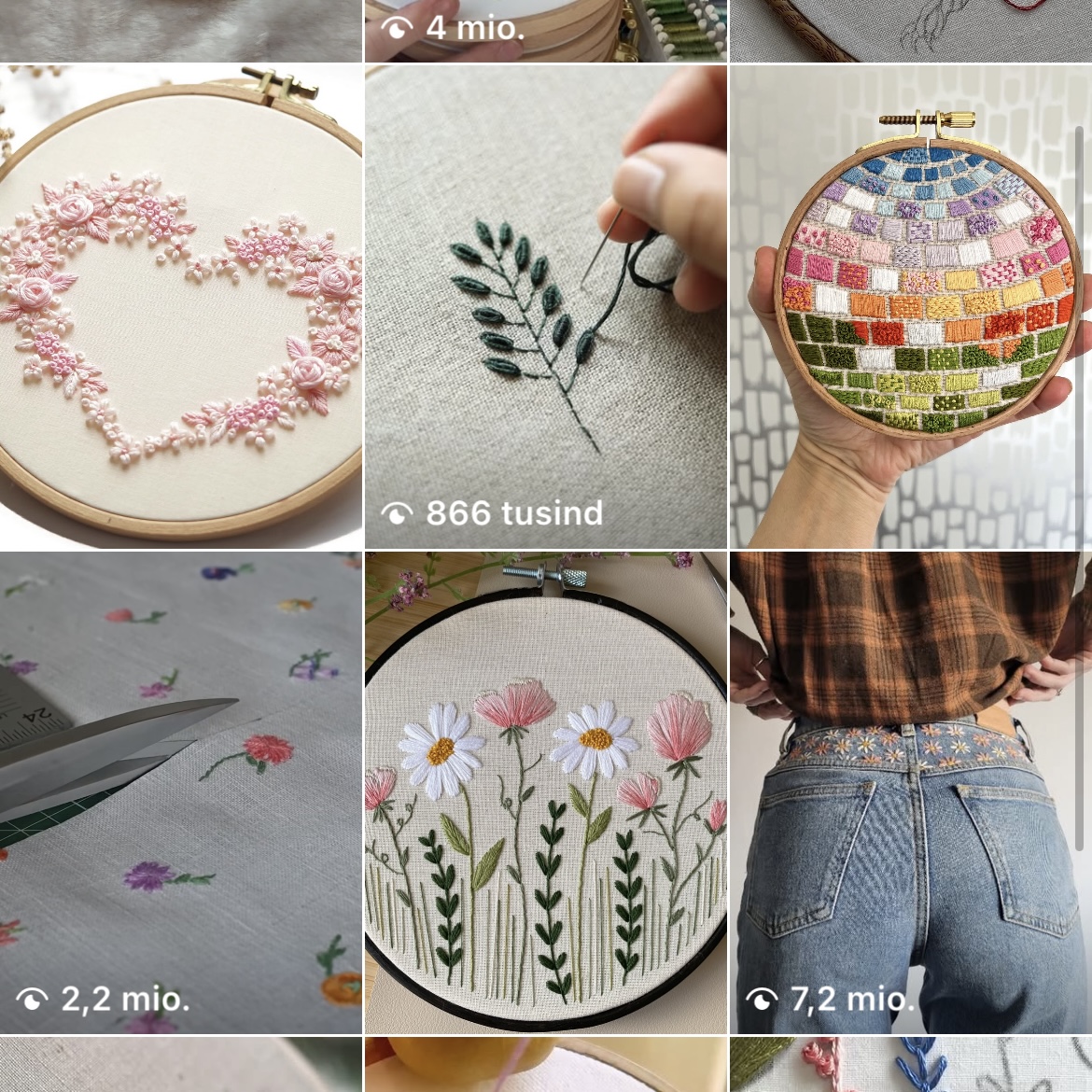 sociale medie feed med billeder af broderi