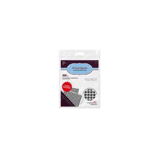 Scrapbook Adhesives - 3D Foam Squares - 3D Klbepuder - 308 Stk - 2 mm - sort - 01613