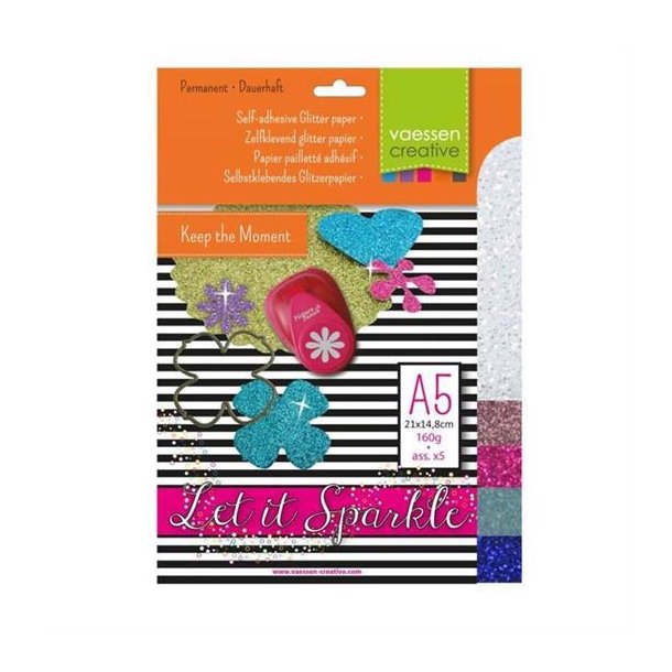 Vaessen Creative - Selvklbende Glitter Papir A5 - Let it sparkle no.3