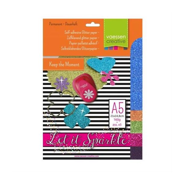 Vaessen Creative - Selvklbende Glitter Papir A5 - Let it sparkle no.5
