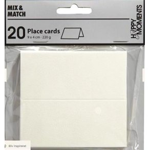 Happy Moments Bordkort - 20 Stk. - 9x4 cm - 220 g, - Hvid