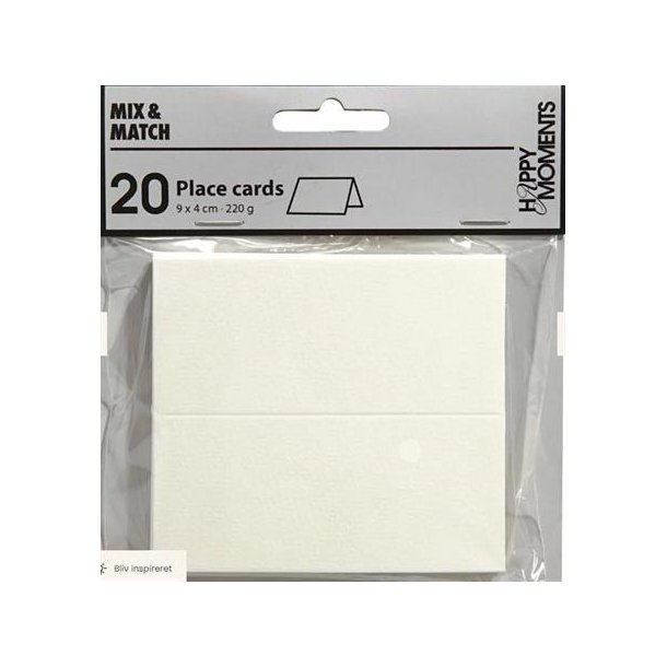 Happy Moments Bordkort - 20 Stk. - 9x4 cm - 220 g, - Hvid