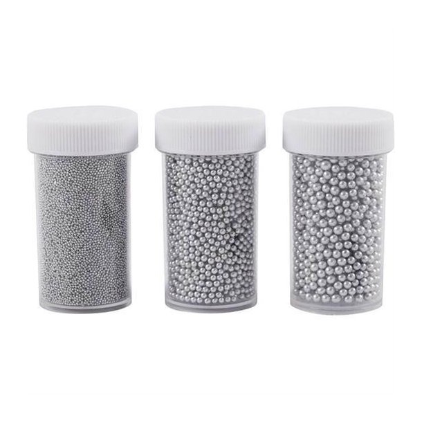 Drys & Glitterlim - Mini glaskugler , str. 0,6-0,8+1,5-2+3 mm, slv, 3ds. - 28388