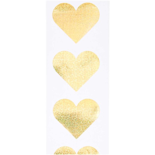 Stickers - Hjerter - Holografisk Guld - 120 stk