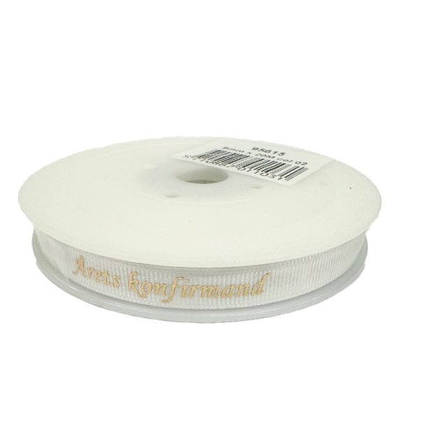 Bnd med tryk - rets konfirmand - Hvid med guld
