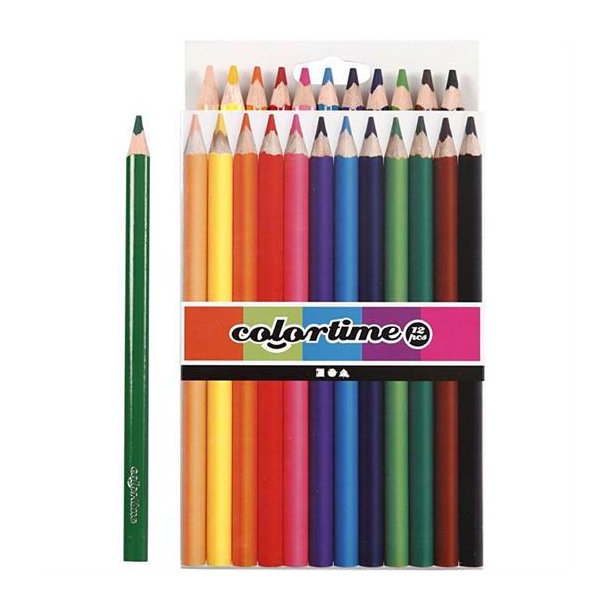 Farveblyanter - Colortime farveblyanter, mine: jumbo , ass. farver, 12stk. - 38081 - Gavlhuset