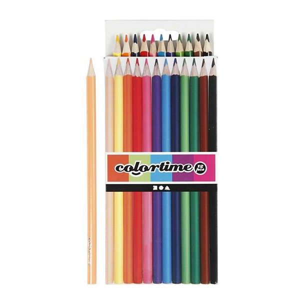 Farveblyanter - Colortime farveblyanter, mine: 3 mm, ass. farver, basic, 12stk. - 38093