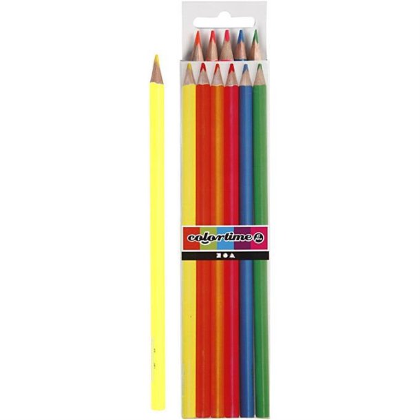 Farveblyanter - Colortime farveblyanter, mine: 3 mm, neonfarver, 6stk. - 38096