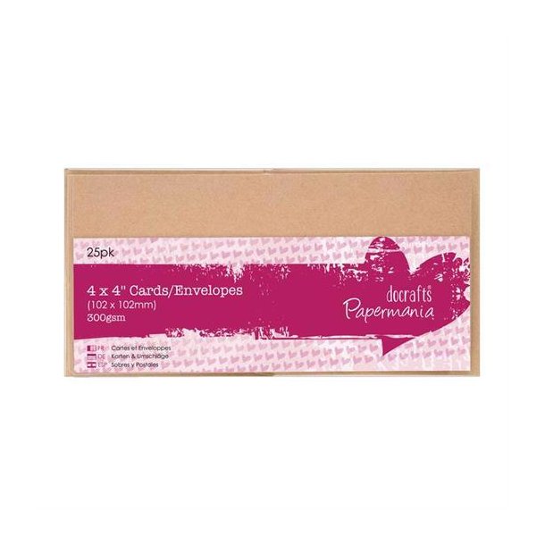 Docrafts Papermania - kort og kuverter - 10x10 cm - kraftkarton - 151605