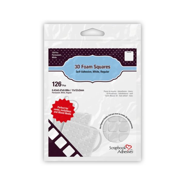 Scrapbook Adhesives -3D Foam Squares - 3D Klbe firkante - 126stk - Hvid - 11mm