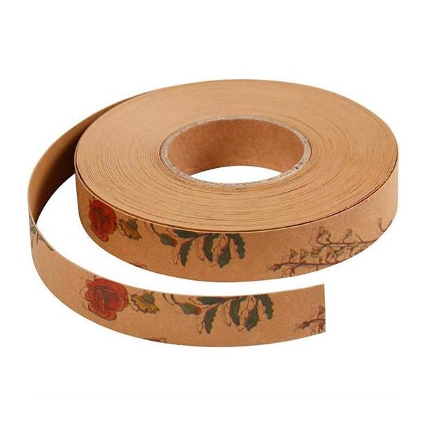 Karton, Papir & Lderpapir - Flettestrimler, B: 15 mm, tykkelse 0,55 mm, lys brun, blomsterprint, 9,5m - 498955