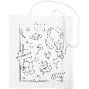 Mulepose - Str. 38x42 cm - Hvid m. mnster - 499908