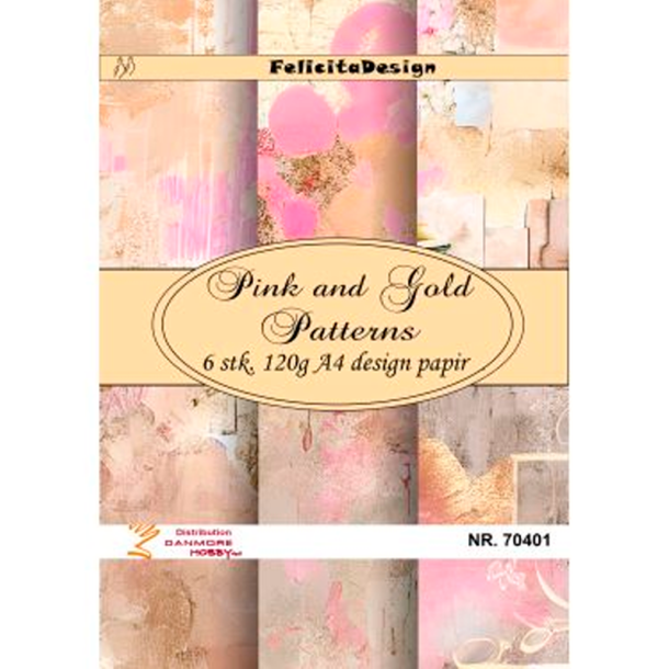 Felicita Design - Blok A4 - Pink and Gold Patterns / Lyserde og guld mnstre
