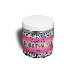 Pearl`n fun bogstaver  -7mm  - sort/hvid