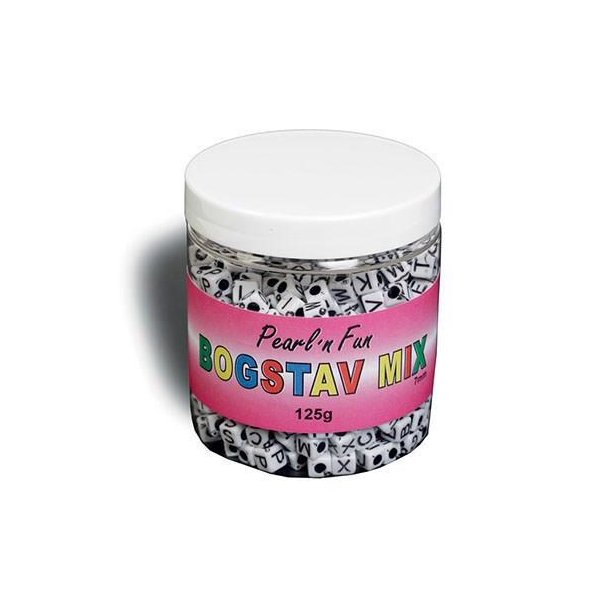 Pearl`n fun bogstaver  -7mm  - sort/hvid