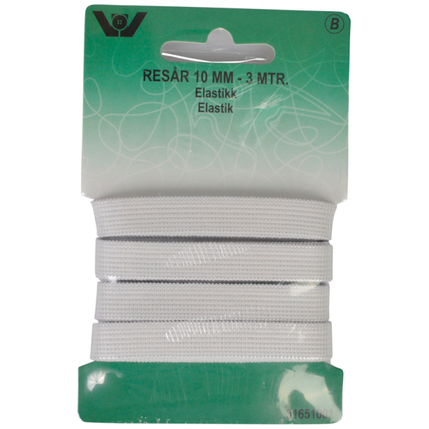Elastikbnd - 10 mm - 3 m - Hvid