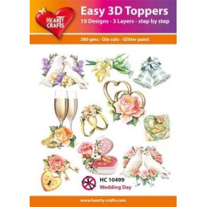 HC10499 - Easy 3D Toppers m. glitter/guld - Bryllup