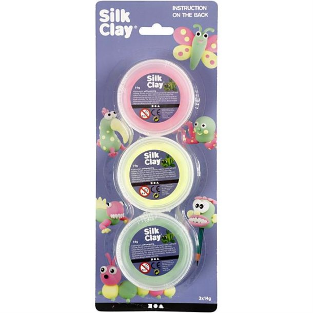 Silk Clay kit - lys grn, neon gul & neon pink - 78148