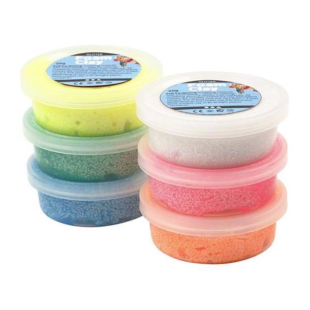 Foam Clay -  Foam Clay , ass. farver, glitter, 6 x 14g - 78812