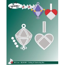 By Lene - Die - Patchwork Decoration #1 - Julepynt - Hjerte og kugle