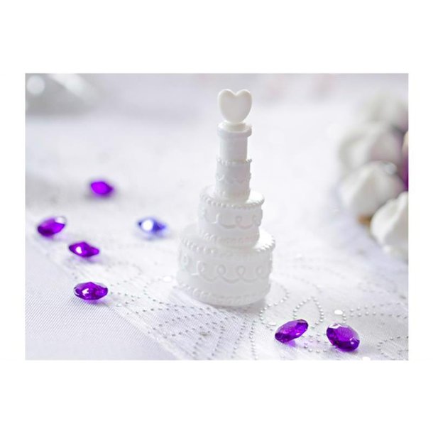 PartyDeco - Kasse med Sbebobler - Bryllupskage - Hvid - 24 Stk. - 7,5cm - BMT24