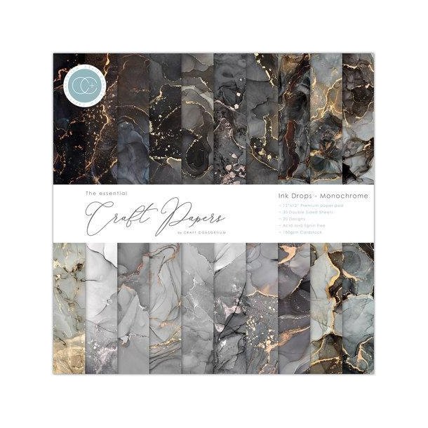 Craft Consortium - Blok 12" - Ink Drops - Monochrome