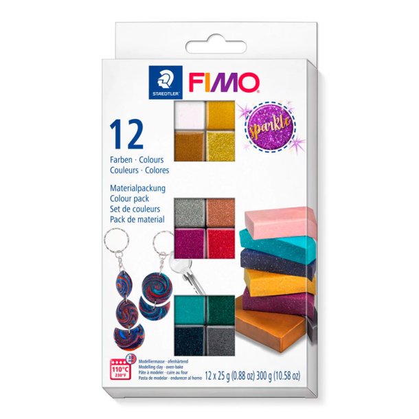 Fimo - Modellermasse - 12 Farver - Glimmer