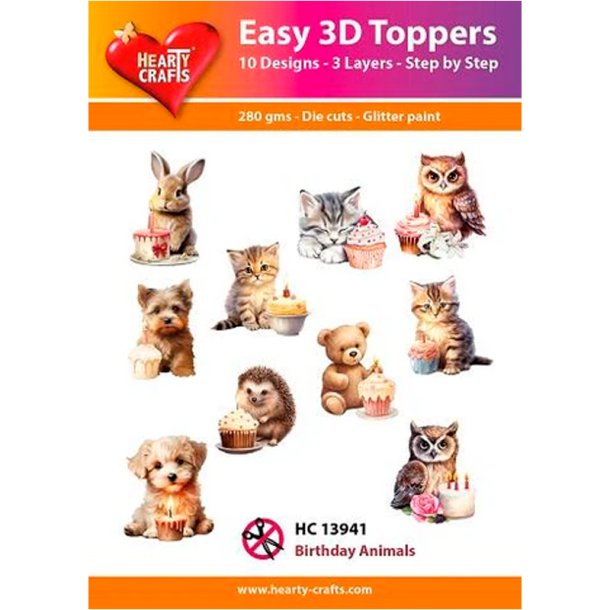 Hearty Crafts - Easy 3D Toppers - Udstansede motiver med fdselsdagsdyr