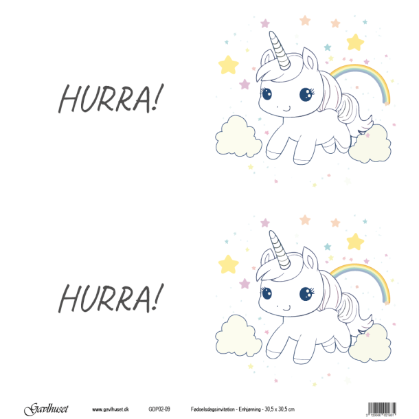 Gavlhusets Design - Papir - Fdselsdagsinvitation - Enhjrning