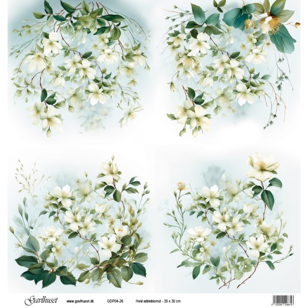 Gavlhusets Design - Papir - Hvid bleblomst