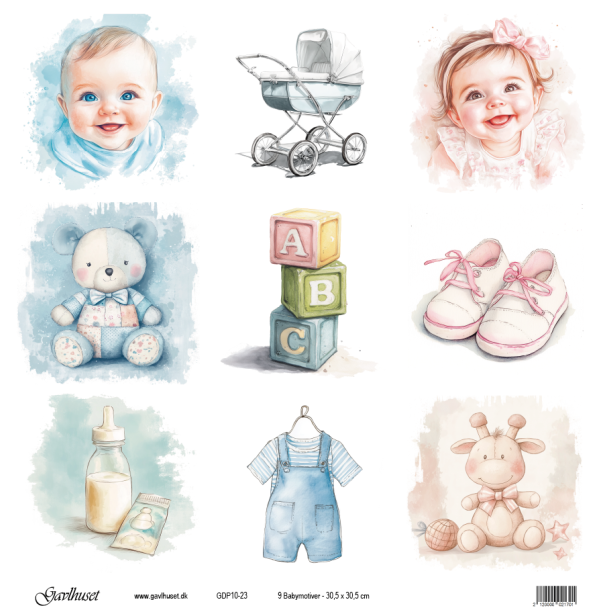 Gavlhusets Design - Papir - 9 Babymotiver
