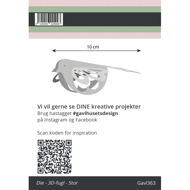 Gavlhusets Design - Die - 3D-fugl - Stor