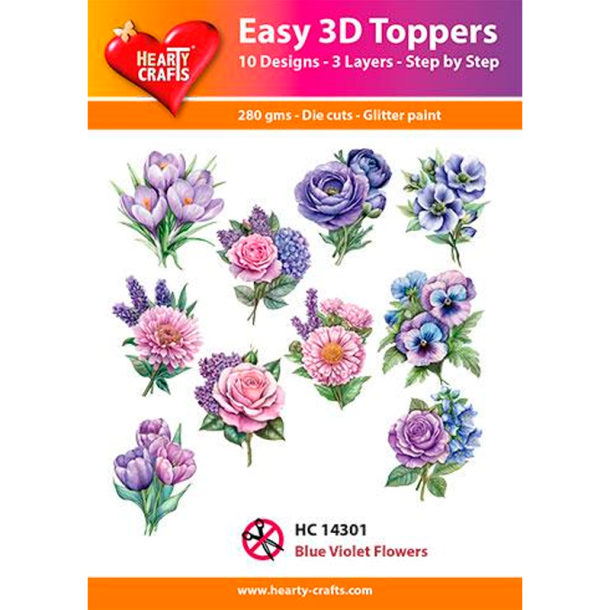 Hearty Crafts - Easy 3D Toppers - Udstansede motiver m. Bl og Lilla Blomster
