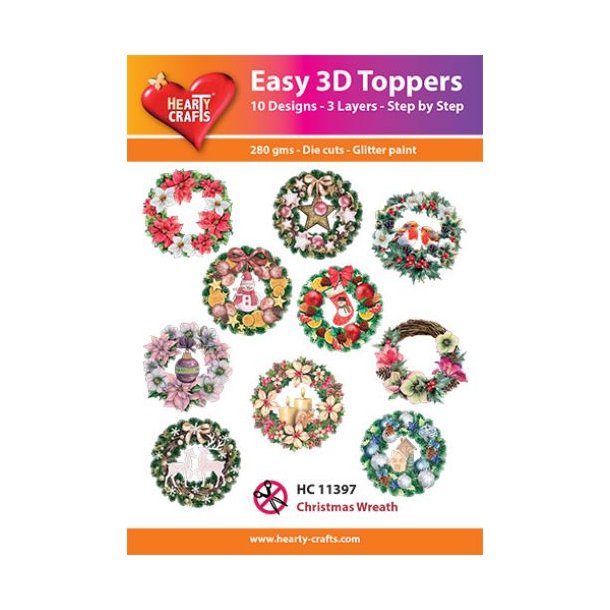 Hearty Crafts - Easy 3D Toppers - Udstansede motiver m. Julekranse
