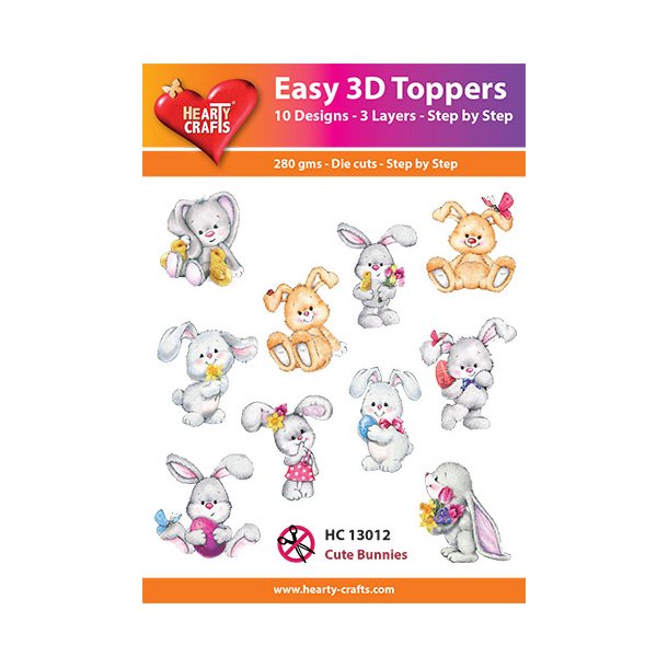 Hearty Crafts - Easy 3D Toppers - Udstansede motiver m. Nuttet Kaniner