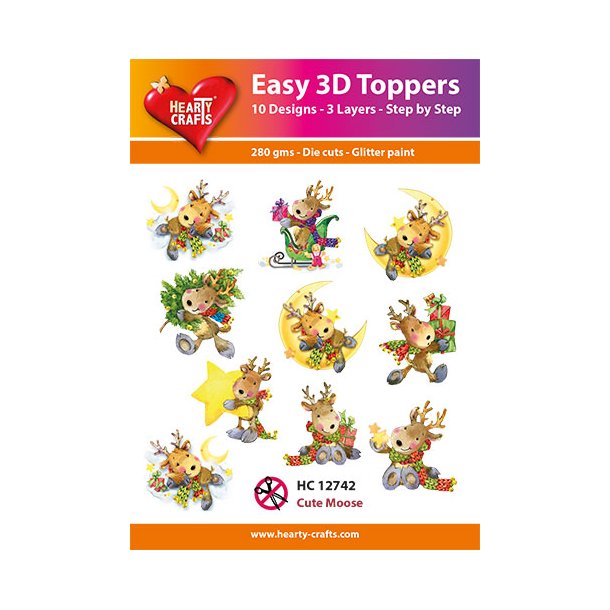 Hearty Crafts - Easy 3D Toppers - Udstansede motiver m. Nuttet elge