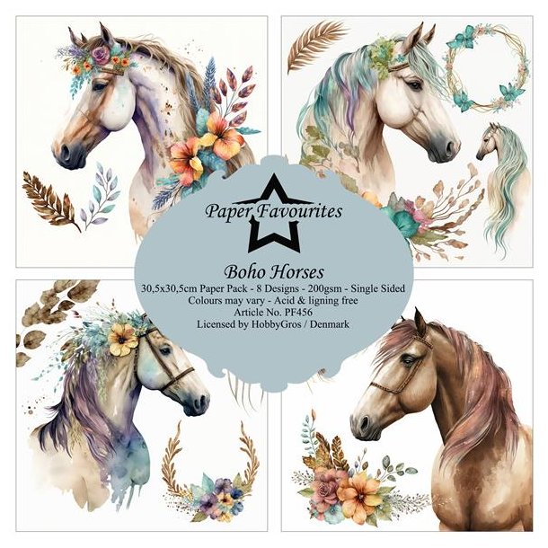 Paper Favourites - Blok 12" - "Boho Horses" - Heste og Blomster