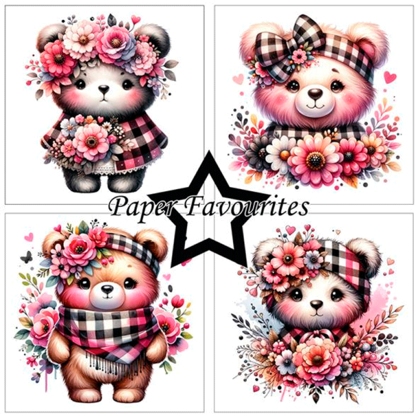 Paper Favourites - Blok 6'' - Bear with flowers / Bamse med blomster