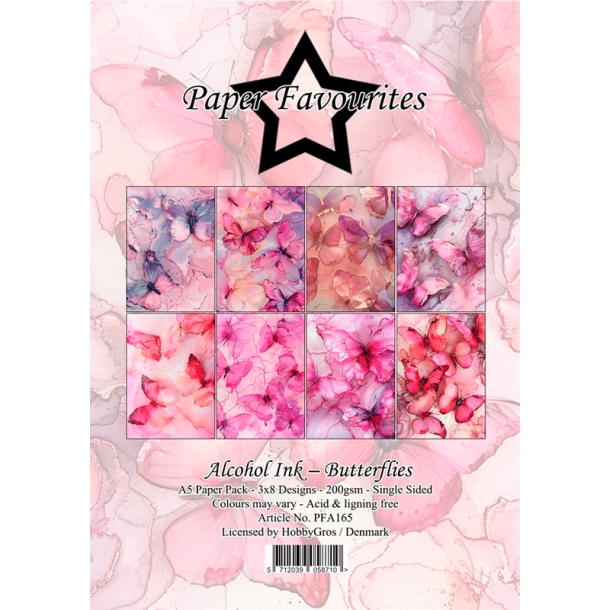 Paper Favourites - Blok A5 - Alcohol Ink - Butterflies / Sommerfugle