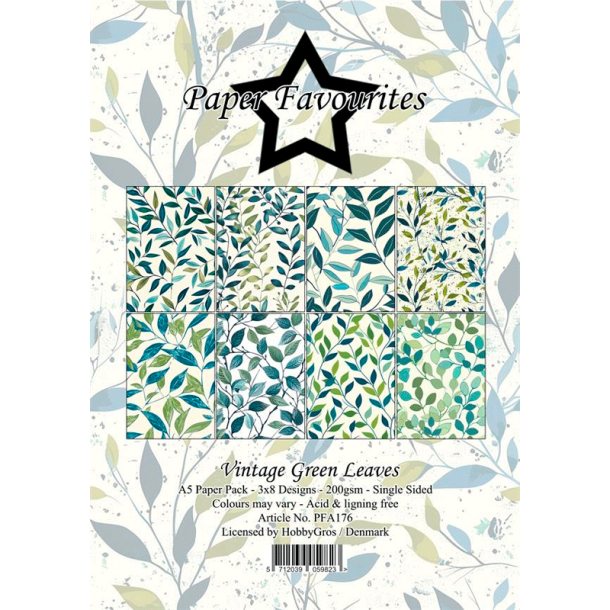 Paper Favourites - Blok A5 - Vintage Green Leaves / Gammeldags grnne blade