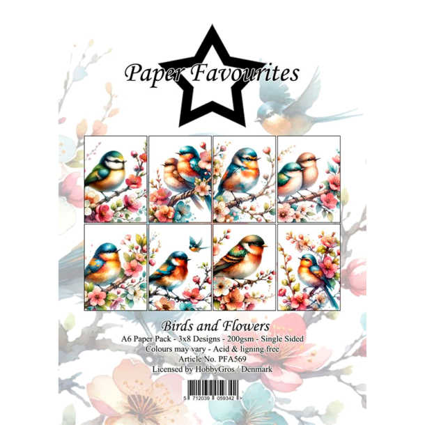 Paper Favourites - Blok A6 - Birds and Flowers / Fugle og blomster
