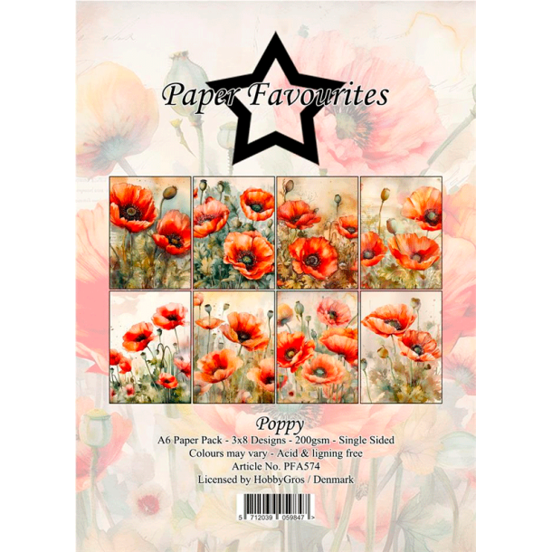 Paper Favourites - Blok A6 - Poppy / Valmuer