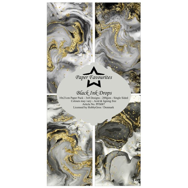 Paper Favourites - Blok Slim Card - Black Ink Drops / Sort blk
