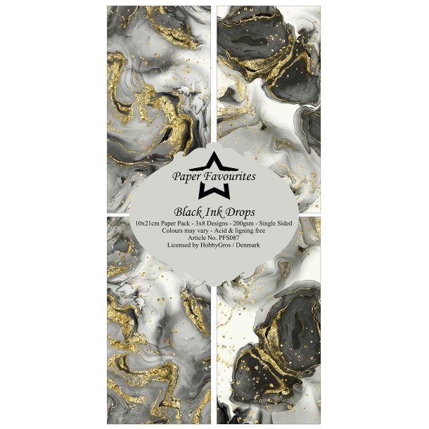 Paper Favourites - Blok Slim Card - Black Ink Drops / Sort blk