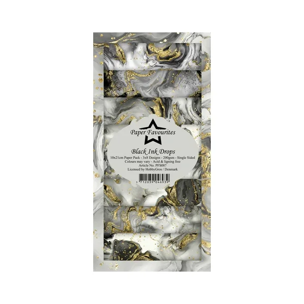 Paper Favourites - Blok Slim Card - Black Ink Drops / Sort blk