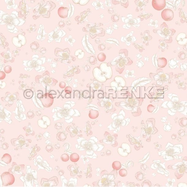 Alexandra Renke - Karton - Design Paper "Apple dream on pink" - bler og blomster