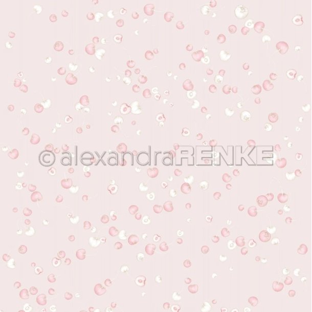 Alexandra Renke - Karton - Design Paper "Cherry flurry on light retro pink" - Kirsebrblomster