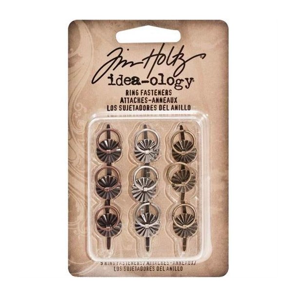 Tim Holtz - Idea-Ology - Metal Ring W/Brad Fastener - Antique Nickel, Brass & Copper