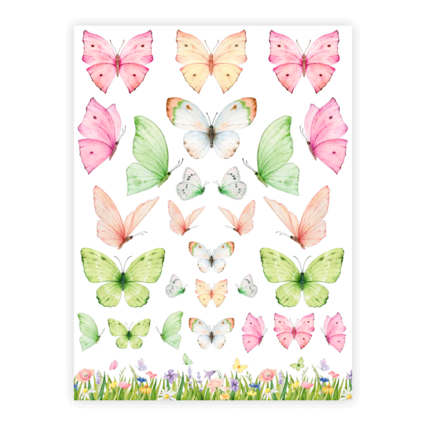 Three Scoops - Designpapir - A4 - Store sommerfugle pink/grn