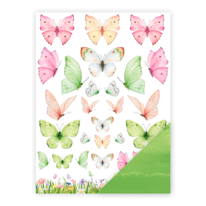 Three Scoops - Designpapir - A4 - Store sommerfugle pink/grn